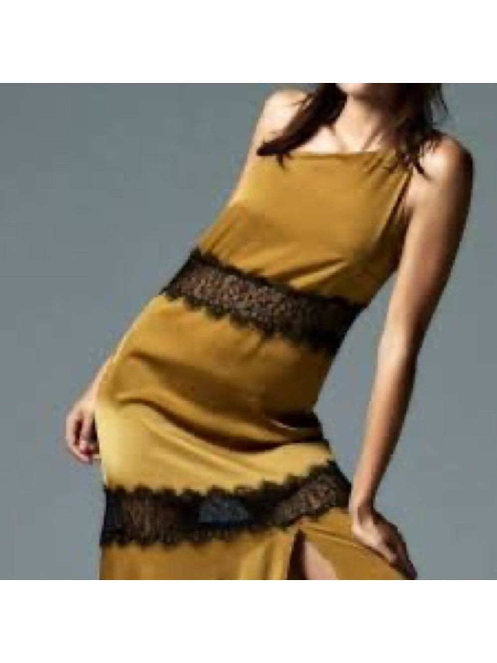 Zara Slip Dress Women’s Size XS Green Yellow black lace detail MIDI NWT - Picture 15 of 15